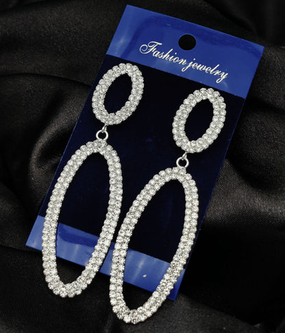 Imported Tarnish-Free Silver Long Statement Earrings – Sparkling Luxury for Glamorous Evenings | Premium Quality for Girls & Women