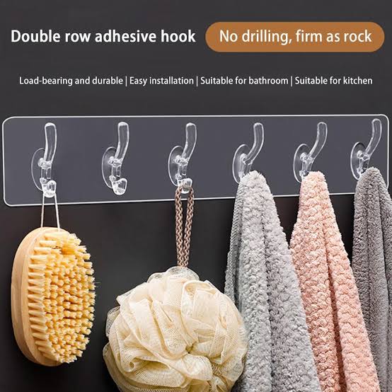 Set of 5 Transparent Self-Adhesive Hooks | Strong Wall & Door Hangers for Towels, Coats, Keys | Bathroom & Kitchen Storage
